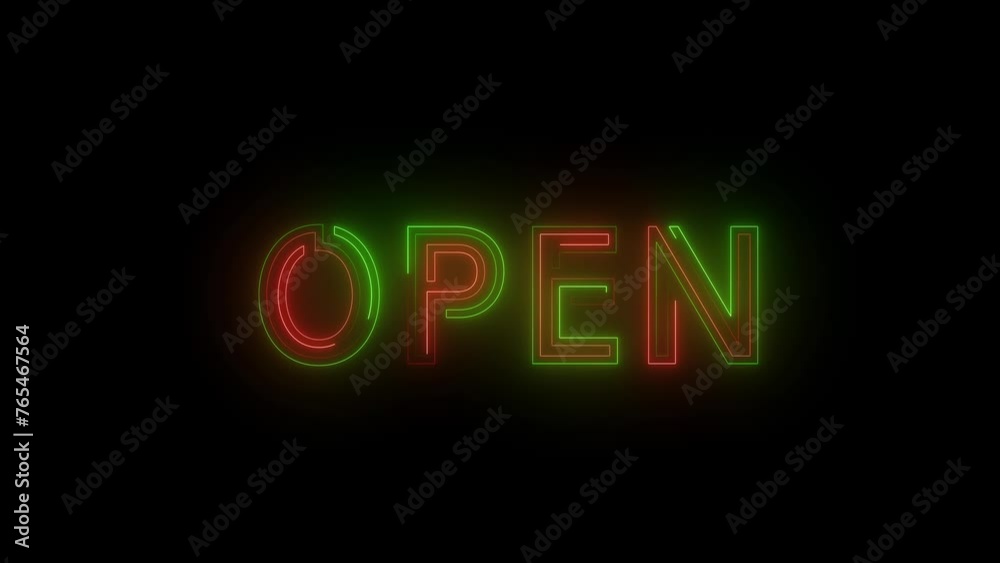 We're Open Neon Sign Background Seamless Looping/ 4k animation of a neon open sign blinking for night storefront, restaurant, motel and night business