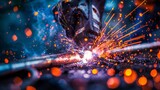 Welder works on metal surface with sparks flying.