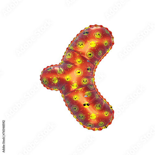 3D inflated balloon Curly braces Symbol/sign with orange surface and yellow sun smiley childrens pattern