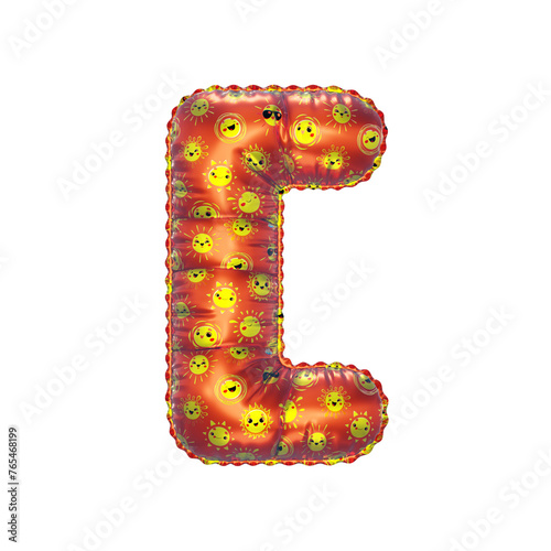3D inflated balloon Square Brackets Symbol/sign with orange surface and yellow sun smiley childrens pattern