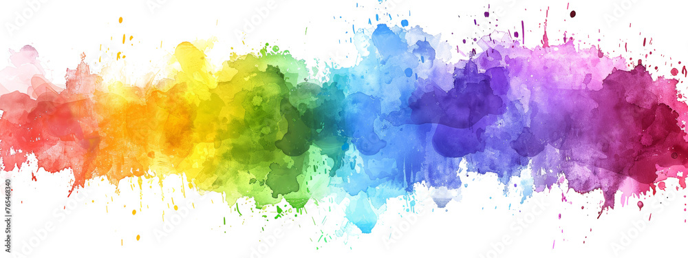 Watercolor splash color background, rainbow color on  isolated white background