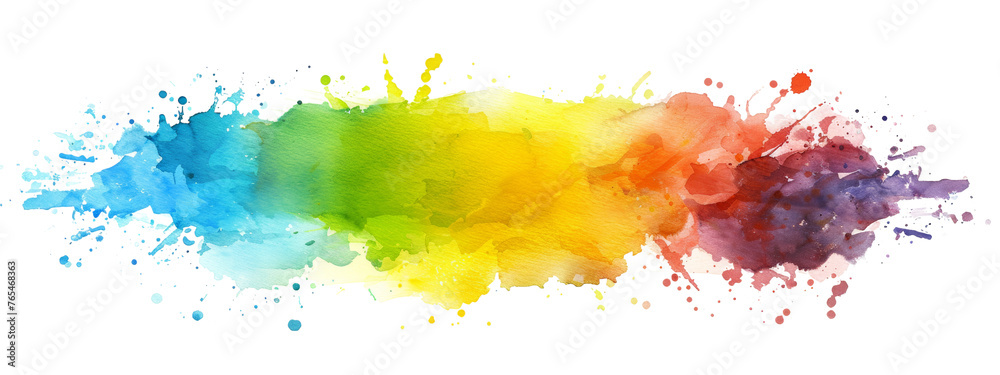 Watercolor splash color background, rainbow color on  isolated white background