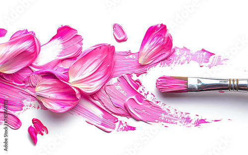 Vibrant Pink Paint and Petals on White Background