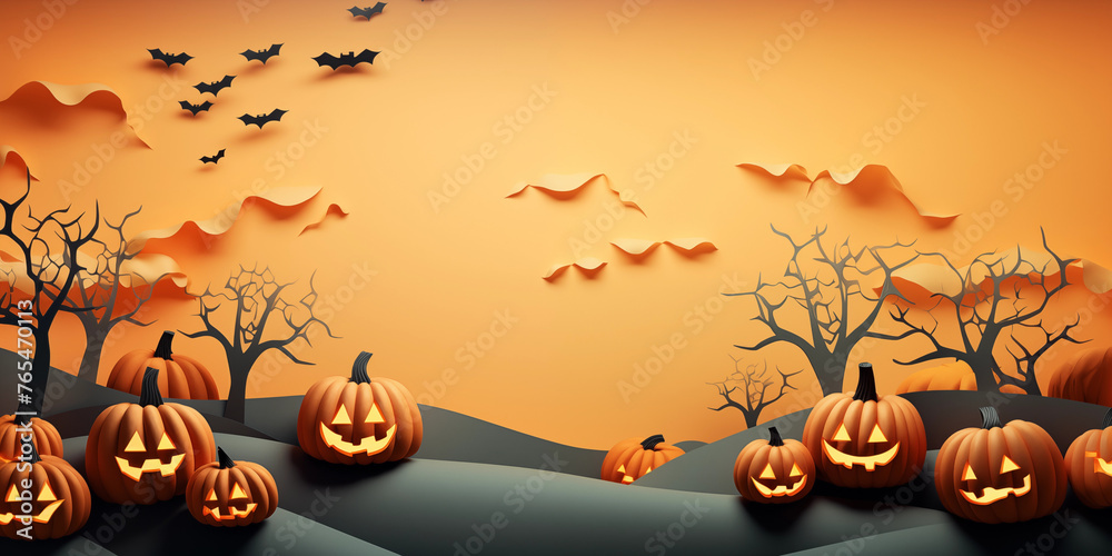 Halloween pumpkin head jack-o-lantern. Happy Halloween background. Scary Lantern. All saints day.