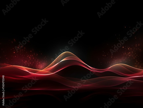 Red wave on a black background, in the style of futuristic spacescapes