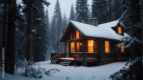 house in the woods, Default_A_cozy_cabin_in_the_midst_of_a_snowy_forest_with_smoke_0  © Sabir