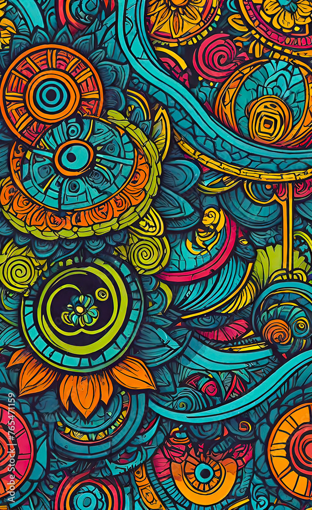 Fototapeta premium vector illustration, Hand drawn abstract ethnic seamless pattern, simple style, colorful ethnic patterns, banners, wallpapers, packaging, smartphone background
