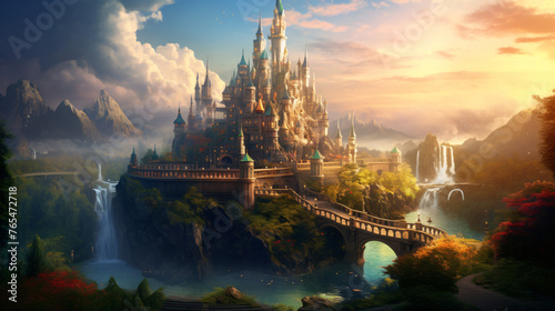Artistic illustration of a fantasy castle on the beaut © Jafger