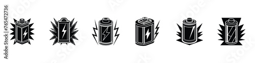 battery icon, Battery icons set, Set of battery charge level indicators. Battery Indicator Icons photo