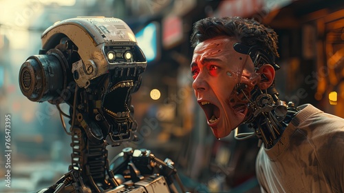 Cyborg Face-off in a Futuristic Setting