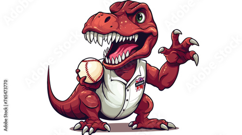Fototapeta Naklejka Na Ścianę i Meble -  A dinosaur T Rex or raptor cricket player cartoon