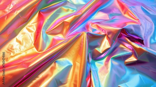 wave crumpled material, shiny, glographic, rainbow color, abstract wallpaper