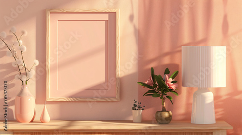 smooth light-wooden photo frame hung on a country-side wall