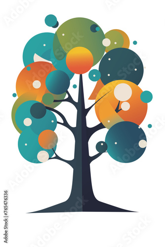 Birds perched on colorful tree branch in vibrant nature illustration