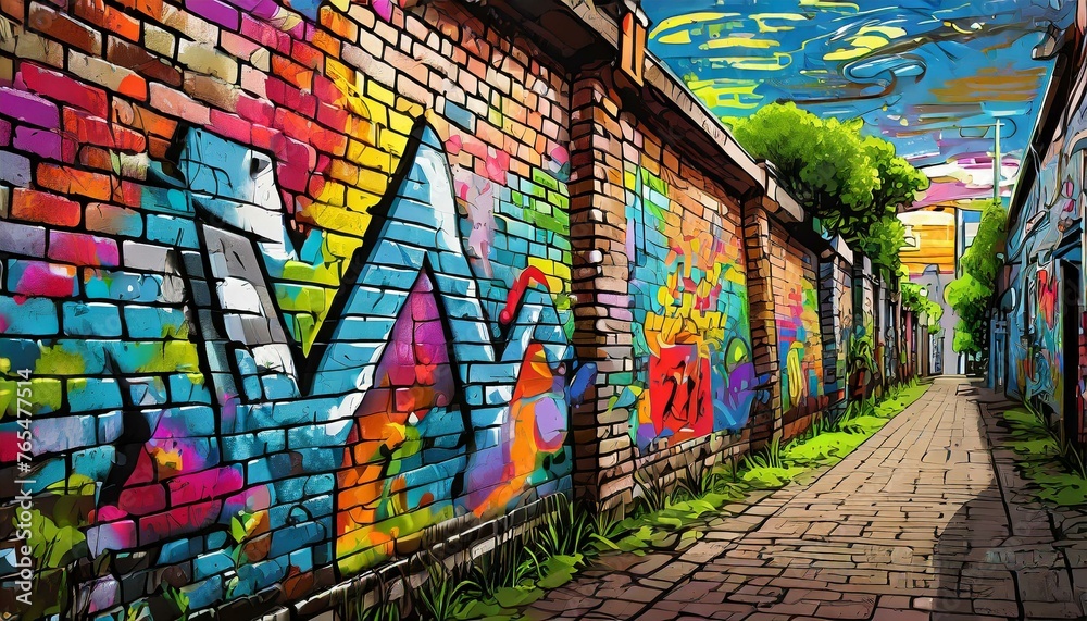 Fototapeta premium wall with graffiti, Ai Generate