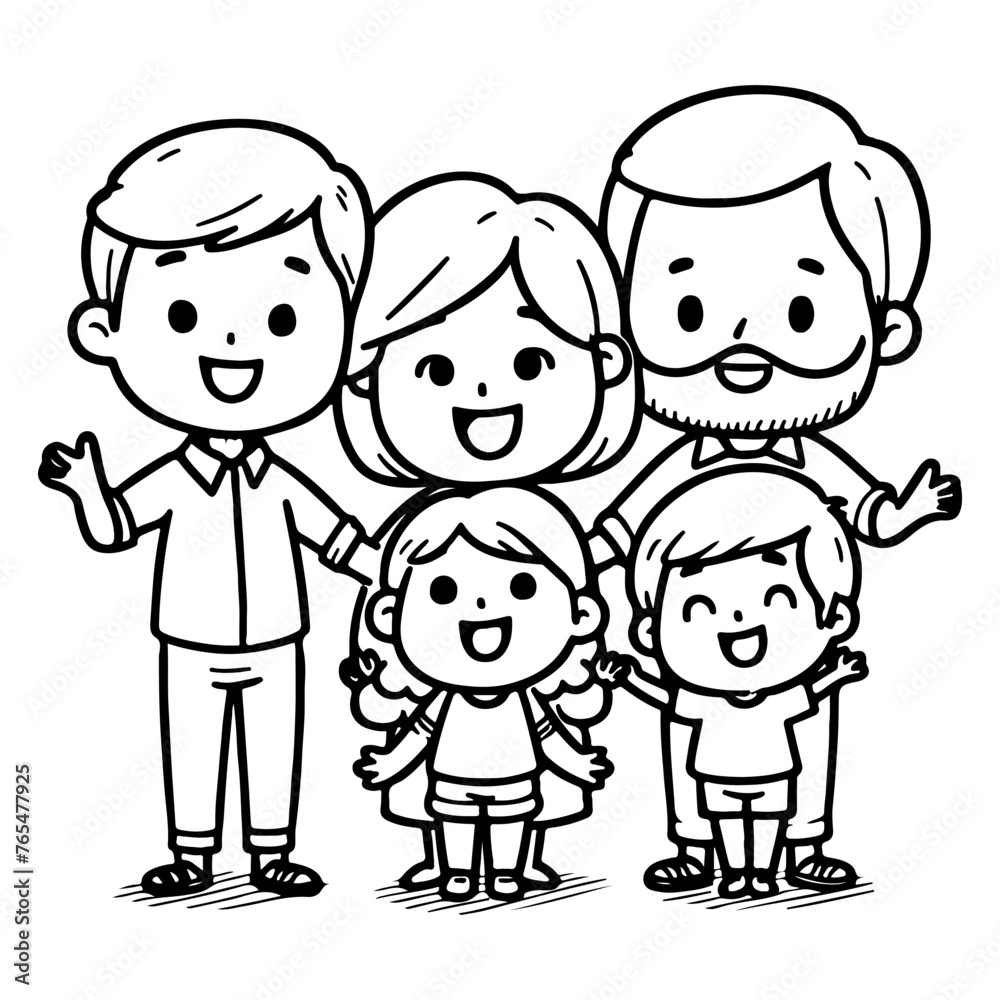 kid drawing happy family cartoon character outline doodle for coloring book page vector illustration on white background kid drawing happy family cartoon character outline doodle for coloring book page vector illustration on white background