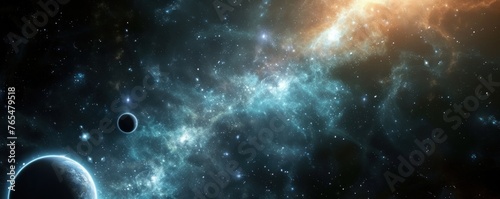 View of planet in space galaxy and stars in bacground. Space astronomy theme © Daniela