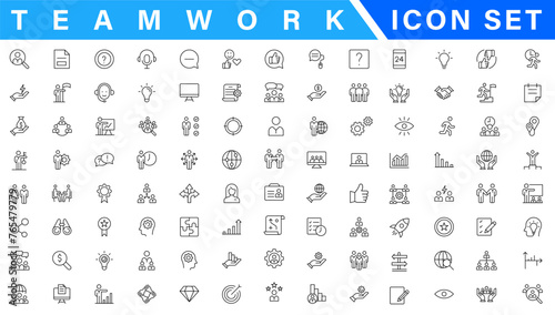 Business people line icons set. Businessman outline icons collection. Teamwork, human resources, meeting, partnership, meeting, work group, success, resume - stock vecto