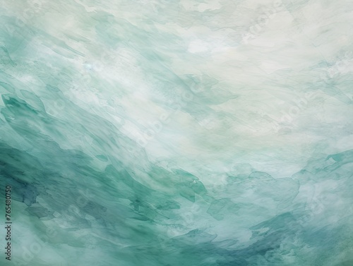 Teal and white painting with abstract wave patterns