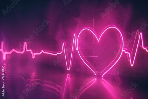 Neon pink heartbeat line with shape of heart.