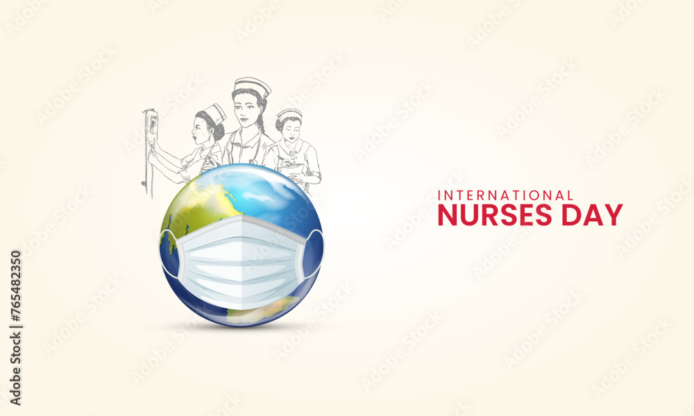 12 May, International Nurse Day, world map and nurse line art, creative concept design for social media banner, poster, 3D Illustartion.
