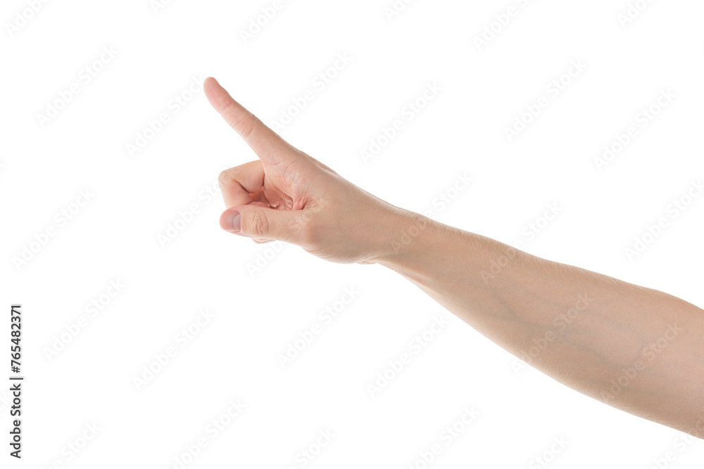 Adult man hand touch gesture isolated on white background Adult man hand touch gesture isolated on white background