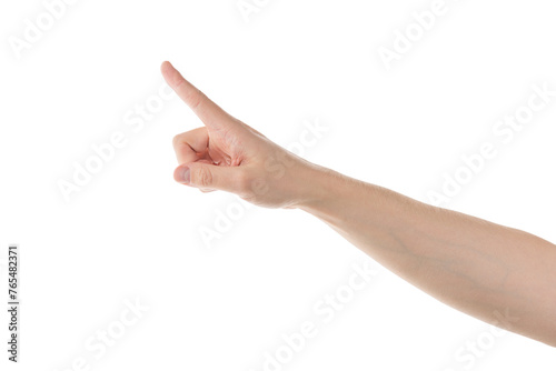 Adult man hand touch gesture isolated on white background