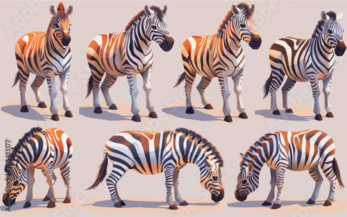 Vector hand drawn colorful zebra material collection