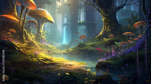 Fantasy forest background illustration painting