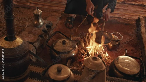 A Bedouin man Roasting Coffee Beans