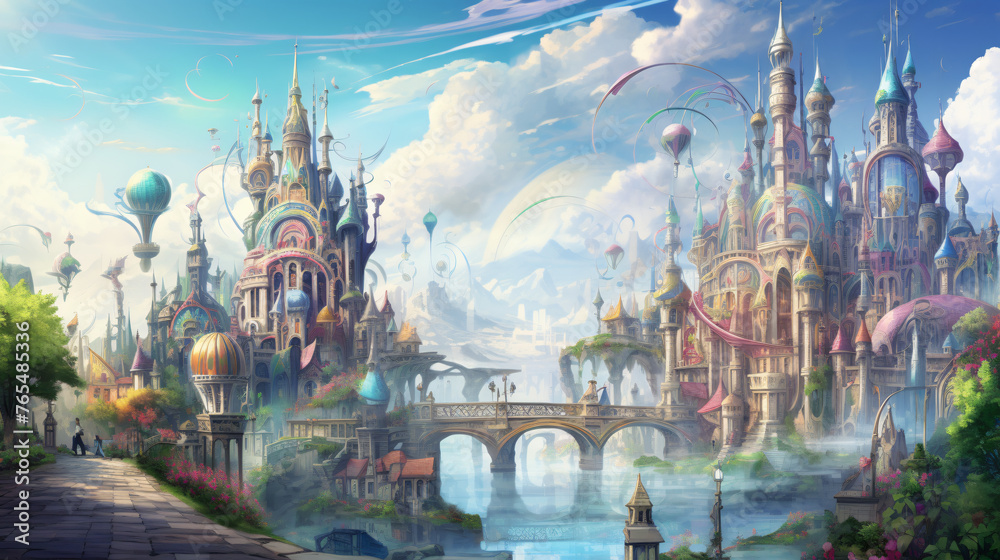 Fantasy vision city bannerIllustration horizontal bann