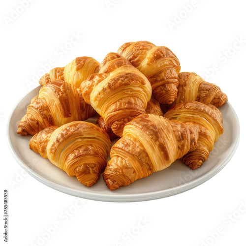 A plate of buttery croissants freshly isolated on transparent background