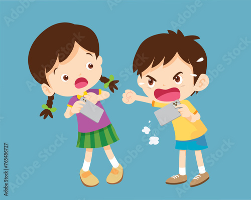 angry kid addicted mobile phone