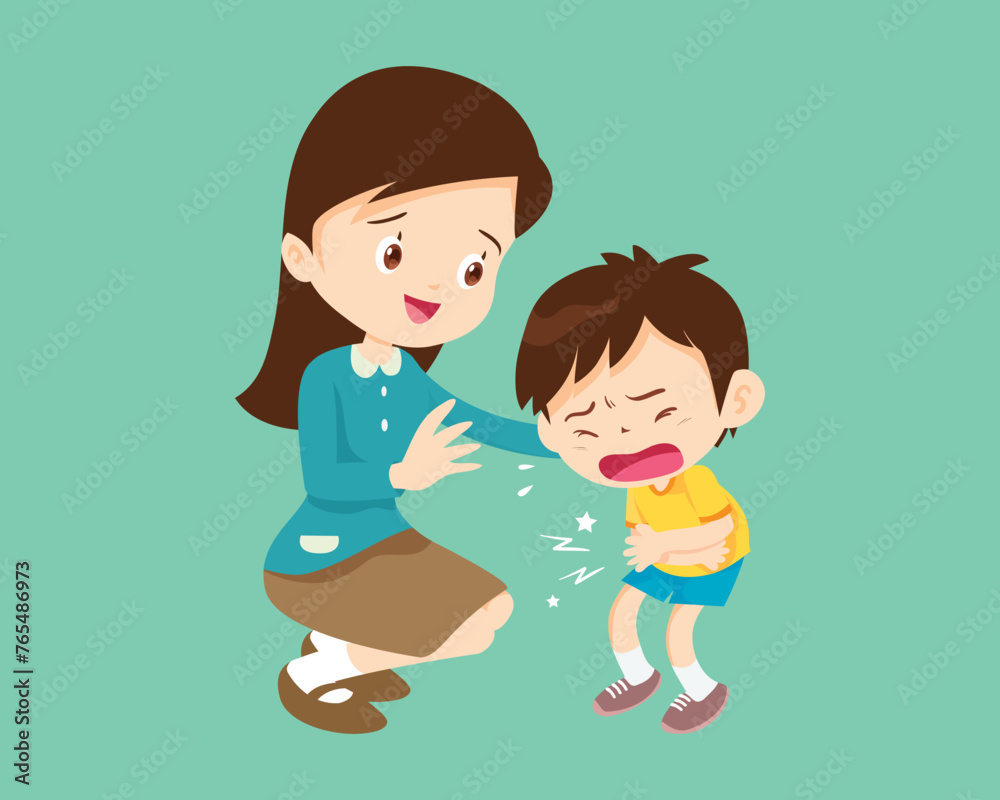 Comforting sad children with parent or teacher