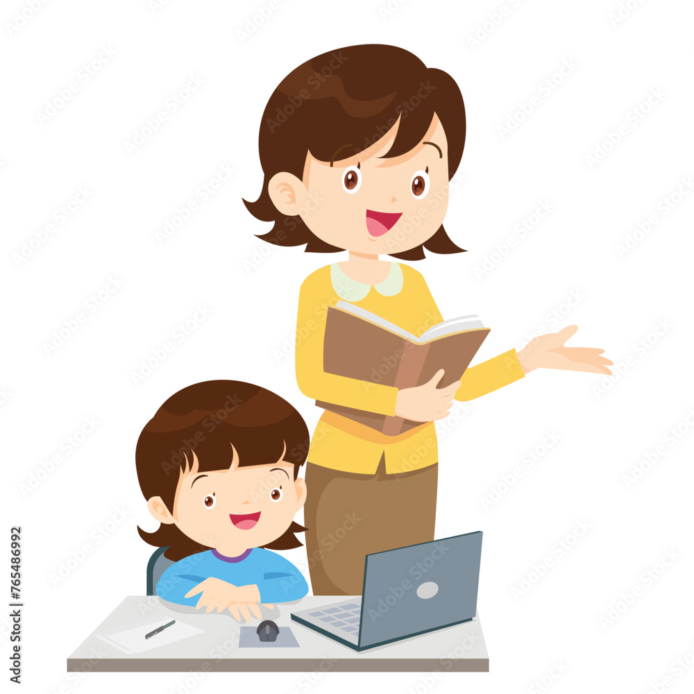 happy teacher and student learning computer happy teacher and student learning computer