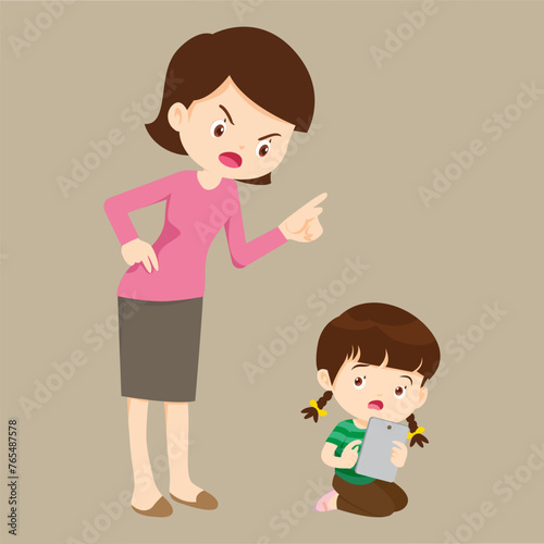 parent angry scold to kid addicted phone