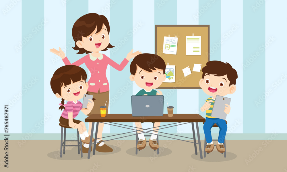 teacher and kids learning computer technology education courses teacher and kids learning computer technology education courses