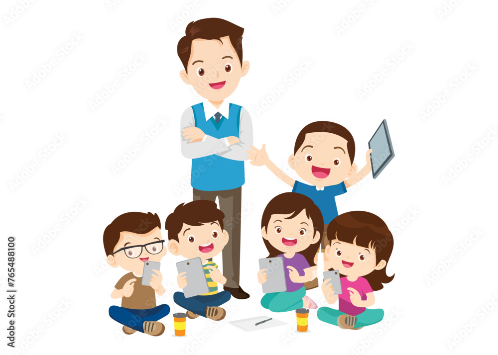 teacher and kids learning computer technology education courses teacher and kids learning computer technology education courses