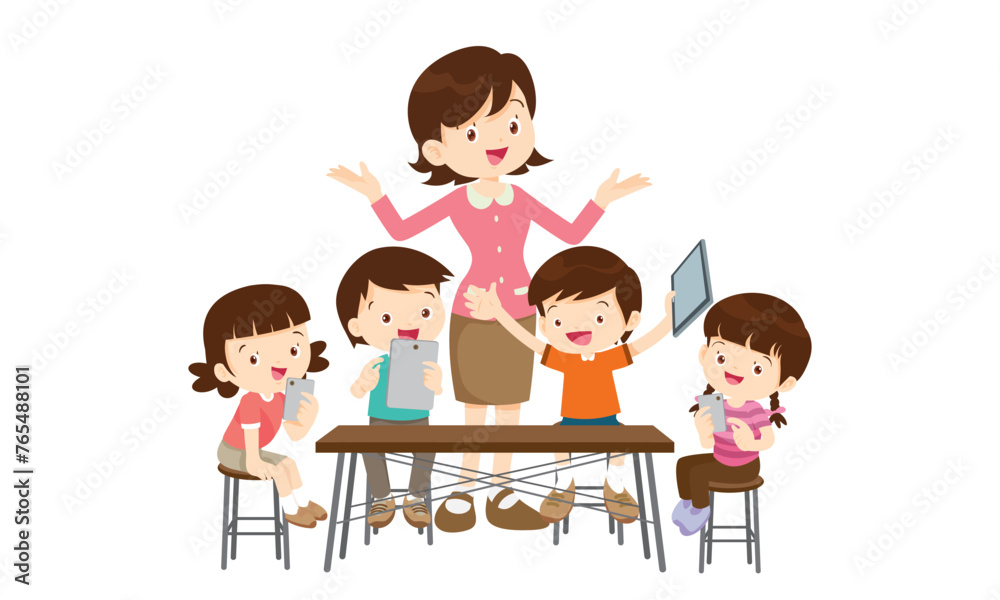 teacher and kids learning computer technology education courses teacher and kids learning computer technology education courses