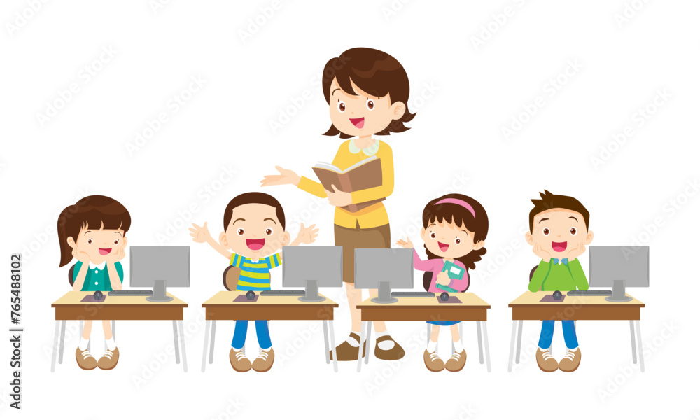 teacher and kids learning computer technology education courses teacher and kids learning computer technology education courses