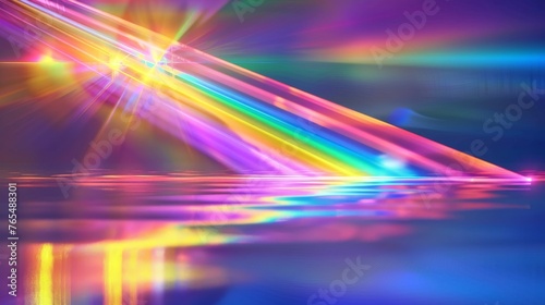 Light prism optical spectral effect. Hologram reflection, lens glare, crystal flare leak shadow overlay. Modern illustration of abstract ethereal blurred iridescent light.