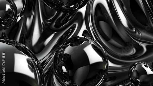 A complex 3D black chrome abstract form with various volumetric modern shapes in Y2K style. Isolated modern element for modern futuristic design.