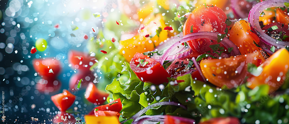 Artful salad presentation fresh ingredients closeup Stylish in the style of vibrant dot Digital art Artful salad presentation fresh ingredients closeup Stylish in the style of vibrant dot Digital art