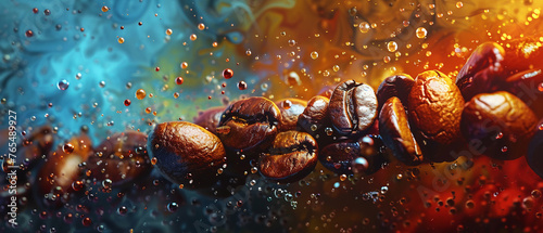 Artisan coffee beans macro detail rich aroma Stylish in the style of vibrant dot Digital art © INsprThDesign
