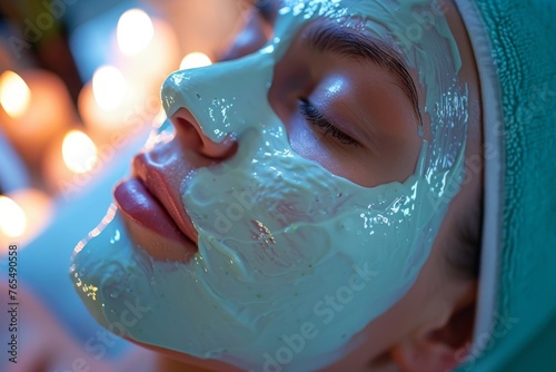 Spa facial mask application. Spa beauty organic facial mask application at day spa salon, Generative AI
