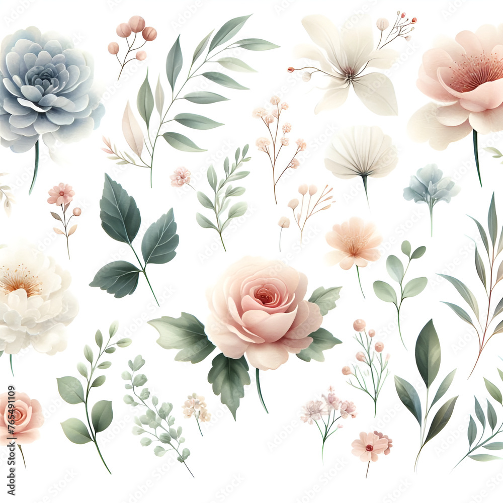 Fototapeta premium seamless pattern with flowers, Watercolour illustrations