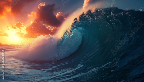 ocean wave at sunset photo