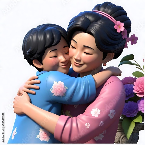 Mother's Day floral image landscape background mother and baby ai generated