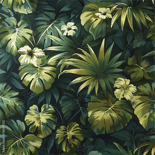 Invent a tropical botanical pattern of plants