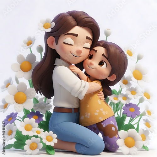 Mother's Day floral image landscape background mother and baby ai generated